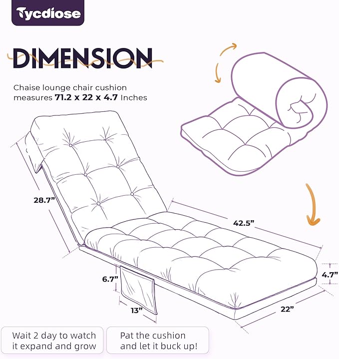 Outdoor Chaise Lounge Chair Cushion, 71 x 22 x 4.7 Inches Waterproof Chaise Lounge Cushions Thickened for Outdoor Furniture, Non-Slip Patio Lounge Chair Cushions, Purple Floral Leaf