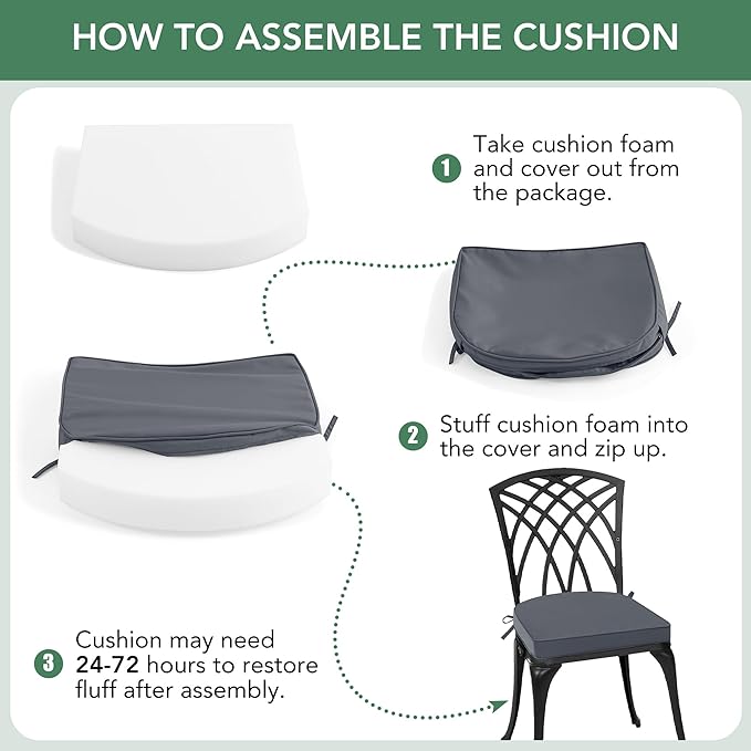 Outdoor Chair Cushions Set of 2: Waterproof & Fade Resistant Patio Furniture Cushions - 19 x 19 x 2 Inch Non Slip Round Corner Seat Cushion Pads with Removable Cover for Garden Yard Lawn, Dark Grey