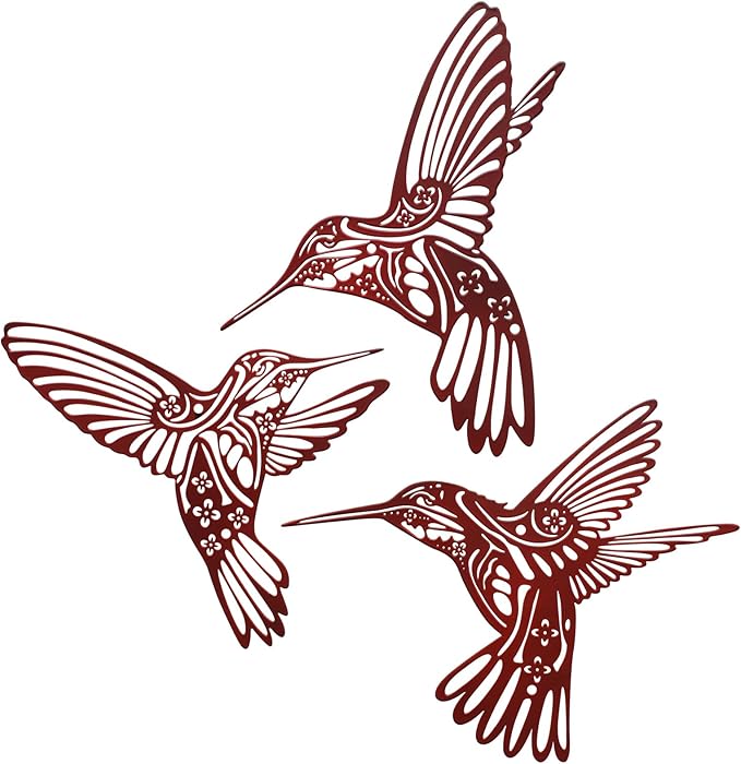 Metal Hummingbird Outdoor Wall Art Decor-Red Birds Wall Decorations Hanging Decor Ornaments-Modern Abstract Silhouette Wall Sculpture for Kitchen Patio Bedroom Living Room Bathroom Fence Balcony