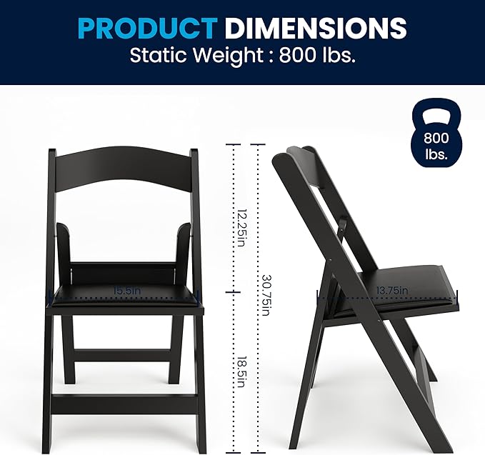 Flash Furniture Hercules™ Series Folding Chair - Black Resin – 1000LB Weight Capacity Comfortable Event Chair - Light Weight Folding Chair