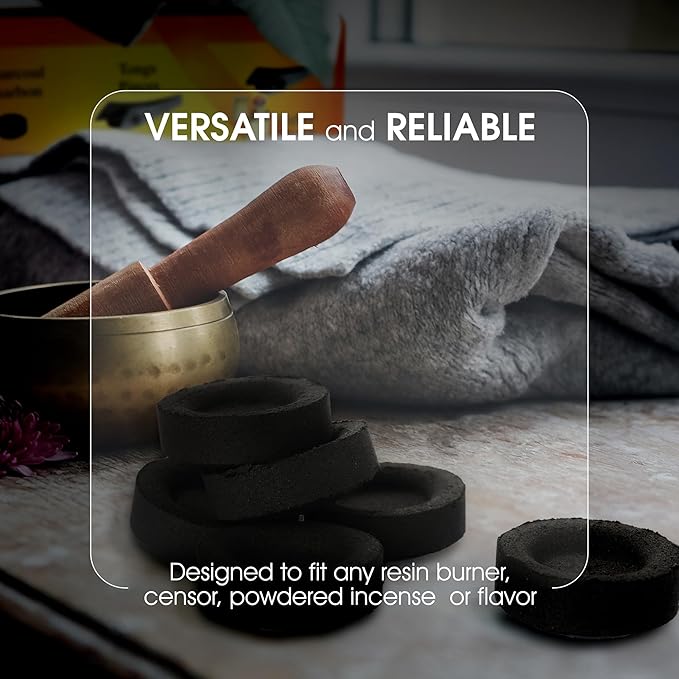 10 Charcoal Tablets by Sunlight Charcoal– Quick Light Coal Tablets – Charcoal Disks – 33 mm Coal Rolls – Pack of 10 Coal Briquettes – Slow Burn - Instant Lighting (Roll of Charcoal Discs)