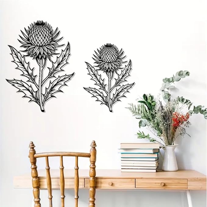 DUOOLN Metal Flowers Wall Art Decor, 2pcs Minimalism Quinoa Flower Hanging Iron Wall Decoration, Modern Plant Potted Art Sculpture Sign, Home Bedroom Bathroom Outdoor Indoor Kitchen Feature Wall