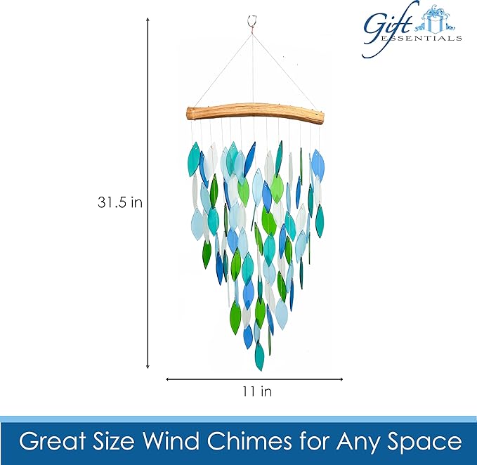 Blue Handworks Deluxe Ocean Waterfall & Driftwood Chime, Sandblasted Glass and Found Wood Handcrafted Wind Chime