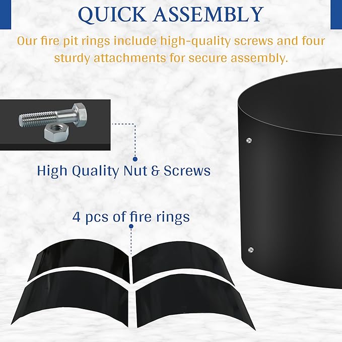 FEBTECH Fire Ring for Outside Fire Pit - 38" Dia & 12" H No Bottm Deep Fire Ring Insert - Powder Coated 2mm Carbon Steel Liner for Above or In Ground Fire Pit & Outdoor Garden or Camping