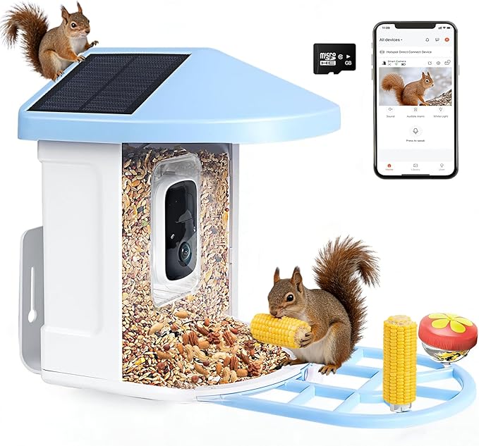 Squirrel Feeder with Camera Solar Powered,Bird Feeder Camera with AI Identify Birds Species,1080P HD Squirrel House with Camera Auto Capture &Videos,Free 64GB SD Card,Ideal Gift for Bird Lovers