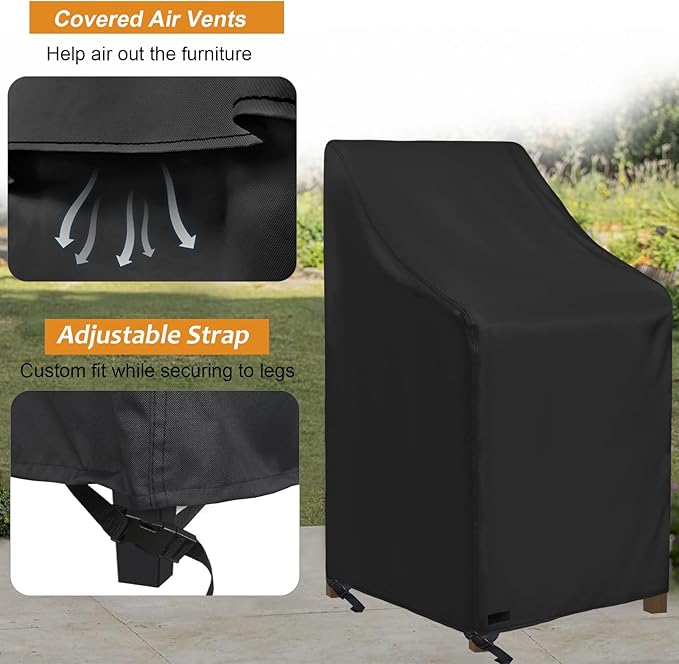 NettyPro Stackable Patio Chair Covers Waterproof Outdoor Patio Furniture Stacking Chair Cover, Fits for 4-6 Stack Dining High Back Chairs, 26"W x 35"D x 45"H, Black