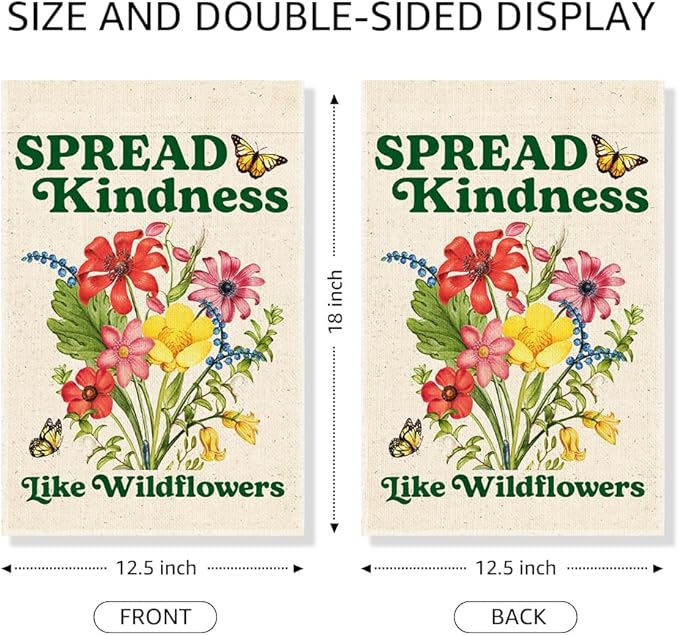 Spread Kindness Like Wildflowers Garden Flag, Funny Floral Yard Sign for Outside, Kindness Lawn Decor, Inclusion Equality Inspirational Human Kind Flags, Welcome Be Kind Yard Sign