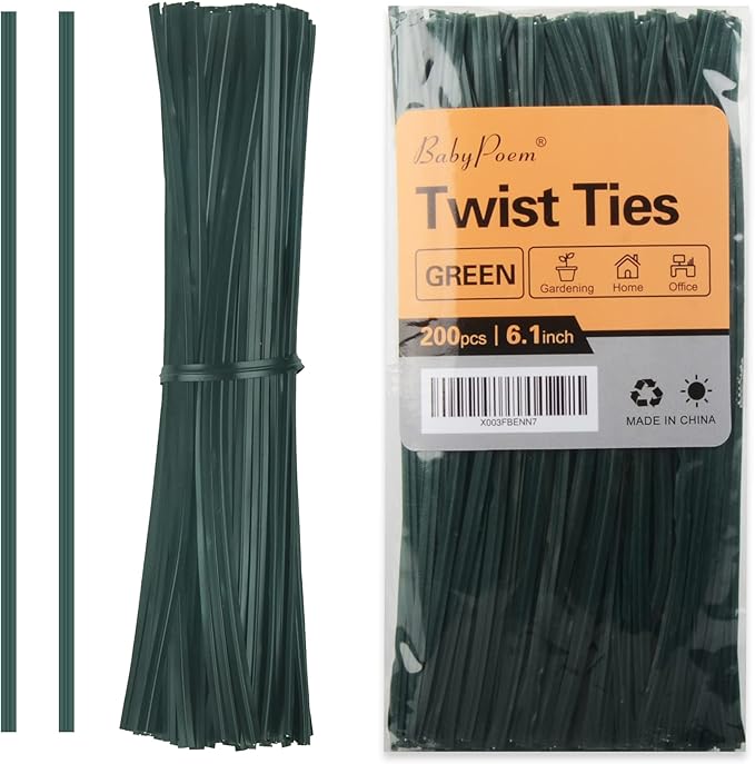 Twist Ties, 200 PCS, 6.1 Inches, Bread Ties, Green, Reusable, for Bags, for Gardening, Home, Office