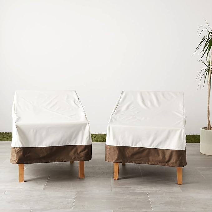 Amazon Basics Patio Chair Lounge Deep Seat, Outdoor Lawn and Patio Furniture Covers, Heavy Duty, Waterproof, Waterproof, Anti-UV, Durable, Set of 2, Beige/Tan