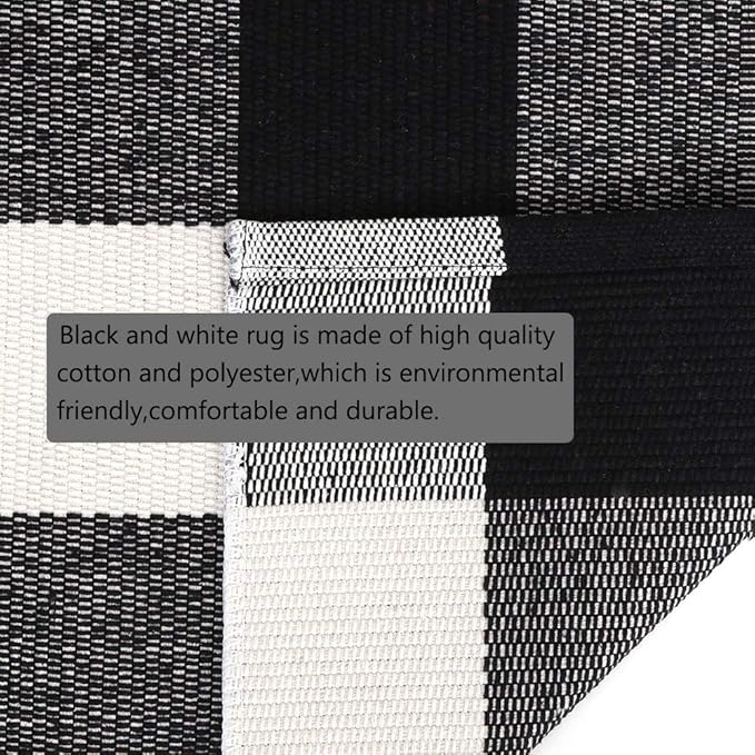 Buffalo Plaid Outdoor Rug 35.4'' x 59'' Black and White Front Door Mat Front Porch Rug Layered Welcome Door Mat for Front Porch Decor, Front Door, Farmhouse Decor,Entryway