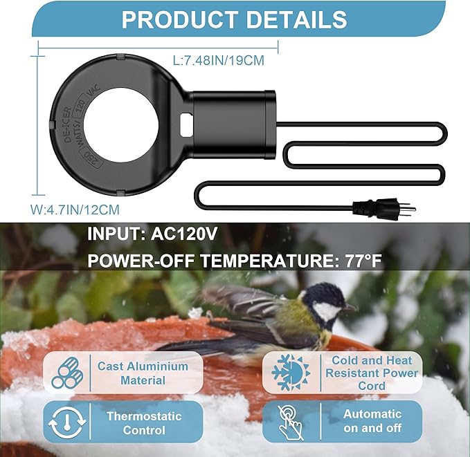 250 Watt Utility De-Icer Submergible Cast Aluminum Chicken Water Heater for Livestock Tank Heater Winter Bird Bath Heater (1, Black)
