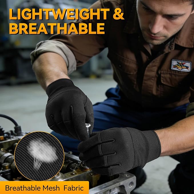 OZERO Work Gloves for Men Women: Mechanic Glove Touchscreen Firm Grip Dexterity Light Duty Gloves for Gardening Construction