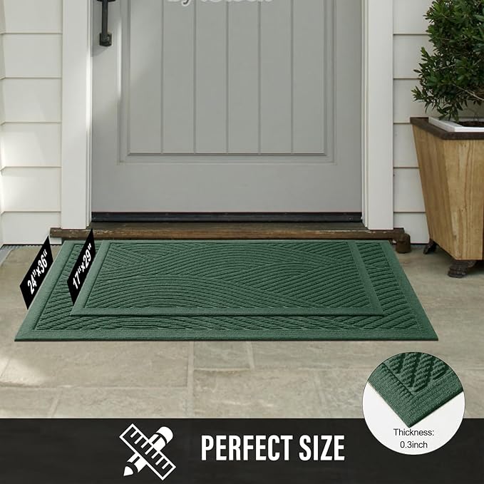 Sturdy Front Door Mat, Absorbent Muddy Dirt Resist Welcome Door Mats Outdoor Indoor, Stain and Fade Resistant, Non-Slip Backing Entry Mat Low Profile Doormat for Entryway, 29×17, Green
