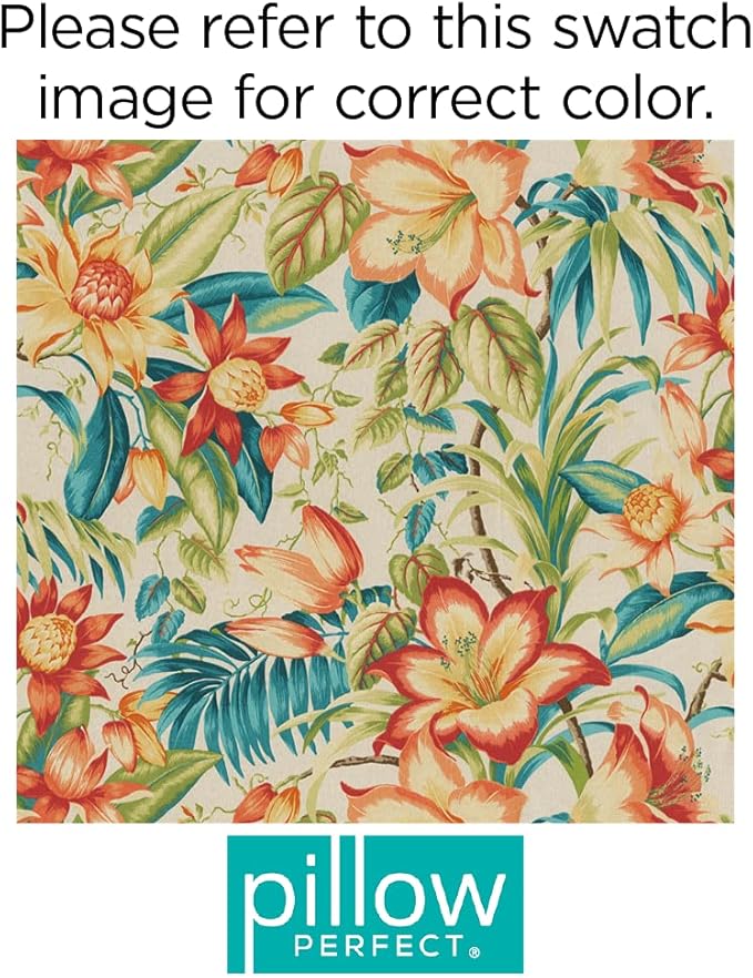 Pillow Perfect Tropic Floral Indoor/Outdoor Chairpad with Ties, Reversible, Tufted, Weather, and Fade Resistant, 15.5" x 16", Blue/Green Botanical Glow, 2 Count