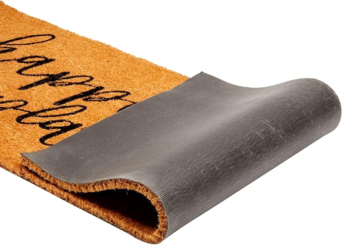 Juvale Natural Coco Coir Large Door Mat, Happy Place Long Outdoor Rug (17 x 60 in)