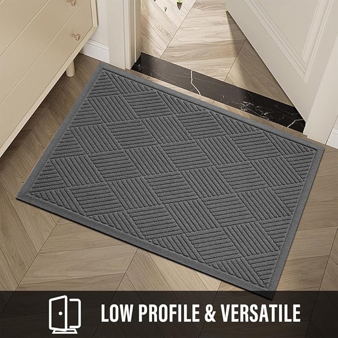 Sturdy Front Door Mat, Absorbent Muddy Dirt Resist Welcome Door Mats Outdoor Indoor, Stain and Fade Resistant, Non-Slip Rubber Backing Low Profile Doormat for Entryway, 36×24, Charcoal