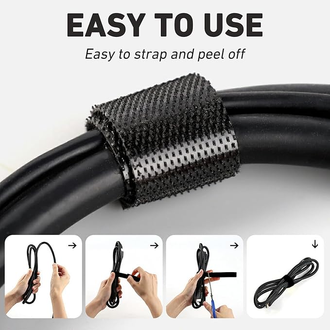164ft x 1/2 inch Reusable Fastening Cable Ties, Hitotsu Hook and Loop Roll, Self-Gripping Bundling Strips for Cord Manage,Home, Office, Electrical Cords, Data Center, Host Room, Black, 2 Roll