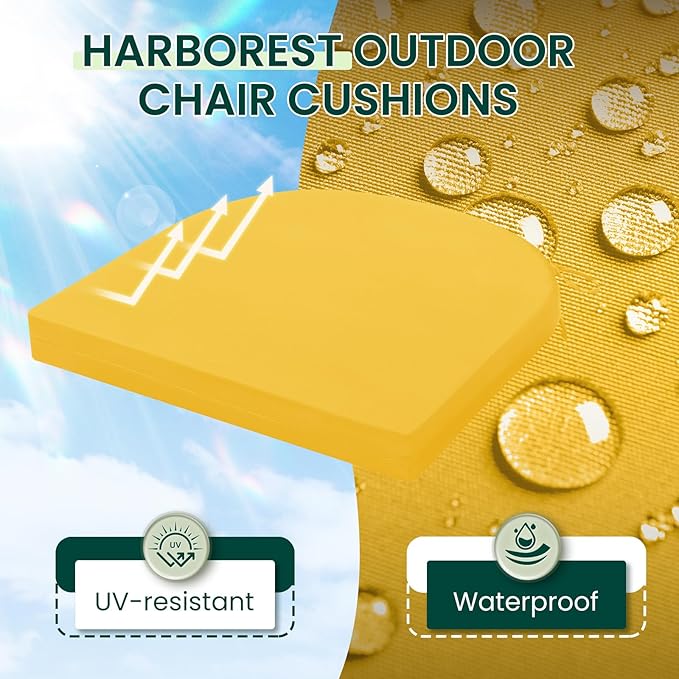 HARBOREST Outdoor Chair Cushions Set of 2, Water Resistant Patio Chair Cushions with Ties, Outdoor Seat Cushions for Patio Furniture, 17"x16"x2", Yellow