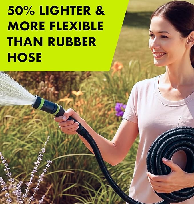 Flexible Garden Hose 50ft – Lightweight, Kink-Free Heavy Duty Water Hose – Abrasion Resistant All-Weather Garden Hose for Yard, Car, Outdoor Use