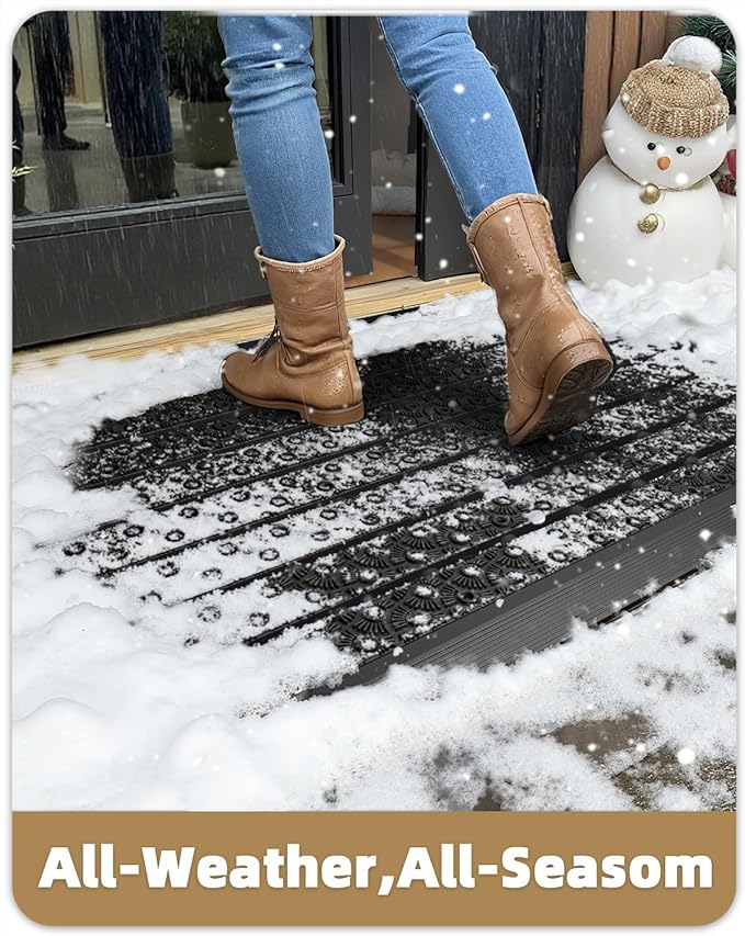 Color&Geometry Outdoor Mats for Front Door All Weather, 19"x30" Non Slip Low Pile Outside Door Mats, Dirt Trapping Waterproof Doormat Entrance, Black Welcome Matt