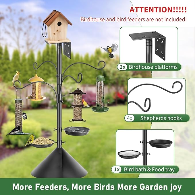 Bird Feeder Pole Squirrel Proof, 92 Inch Heavy Duty Feeding Station Tall Birds Feeders Stand House Pole with Baffle for Outdoors,1 Pack