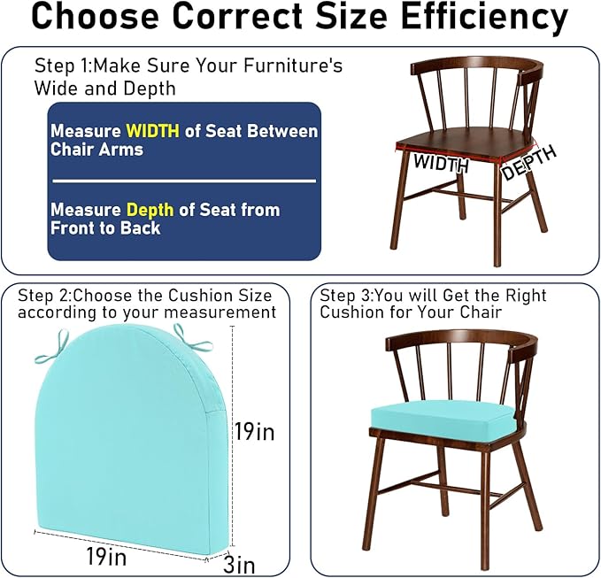 Topotdor Outdoor Chair Cushions Set of 4, 19"x19"x3" Waterproof Patio Chair Cushions for Outdoor Furniture, Round Corner Outdoor Seat Cushions Color Fastness Chair Pads with Ties, Teal