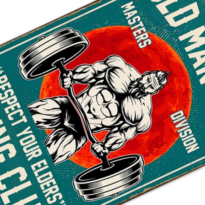 Home Gym Decor Old Man Gym Sign Vintage Gym Poster Gym Fitness Club Metal Tin Signs Masters Division Respect Your Elders Sign Man Gym Weightlifting Posters Motivational Wall Art Decorations 8x12 Inch
