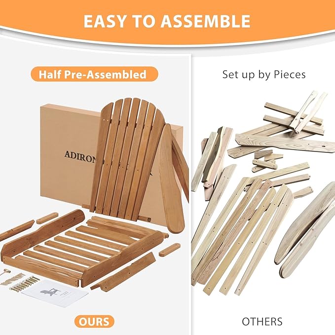 Wooden Folding Adirondack Chair Set of 6, Pre-Assembled BackRest Wood Lounge Chair for Outdoor Patio Garden Lawn Backyard Deck Pool Beach Firepit