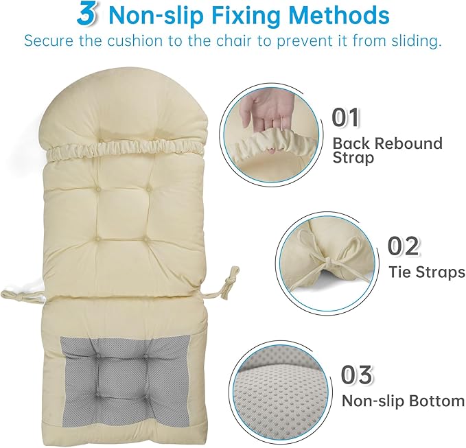 Rocking Chair Cushions Set - Non-Slip Adirondack Chair Cushions with Ties Indoor/Outdoor Rocking Chair Pad for Living Room, Bedroom, Balcony, Office