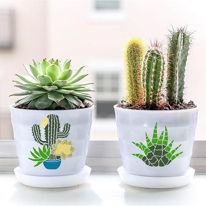 25 PCS Cactus Stencils Reusable Summer Cacti Stencils for Painting on Wood, Tropical Succulent Template for Painting on Furniture Wall Floor Canvas DIY Craft Home Decor, 6 x 6 Inch