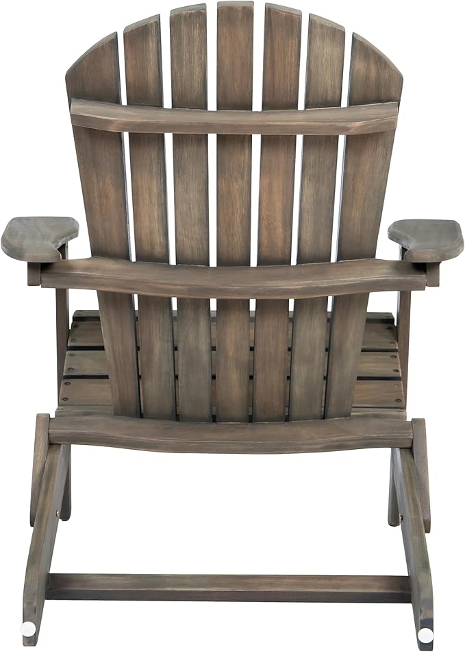 Merax Folding Adjustable Acacia Wood Adirondack Chairs, Water Proof Outdoor Wooden Fire Pit Lounge Reclining Chair for Yard, Garden, Patio, Gray