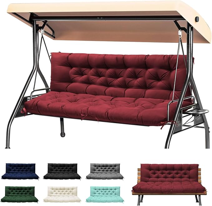 Porch Swing Cushions, Waterproof Swing Cushions Replacement with Backrest, Outdoor Swing Bench Cushions 2-3 Seater Replacement for Patio Furniture 60x40 (Red)