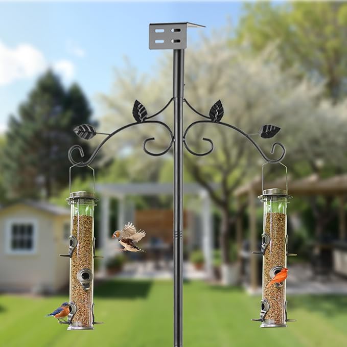 ERYTLLY Metal Bird Feeders 6 Port Tube Bird Feeder for Wild Birds, 1.4mm Extra Thick Solid Tube Transparent with Steel Squirrel Proof for Outside