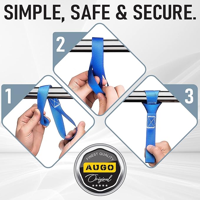 Soft Loop Tie Down Straps - 1,500 Load Capacity & 4,500 Lbs Breaking Strength - 6 Pack - Loops for Securing ATV, UTV, Motorcycles, Scooters, Dirt Bikes, Lawn & Garden Equipment - by AUGO