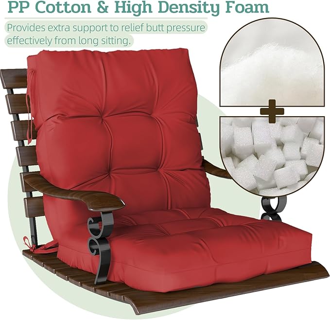 Outdoor Chair Cushion, 42x21x4 Inch Patio Cushions for Dining/Rocking Chairs, High Back Soft Seat Pad with Ties, Indoor Outside Use, Fade-Resistant & Waterproof, Red