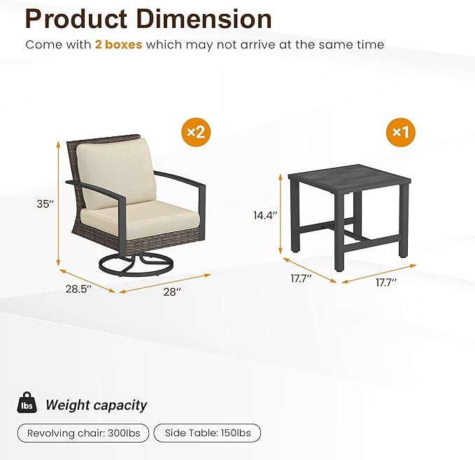 Green4ever Patio Swivel Dining Chairs Set of 2 with 360-Degree Rotating, Metal Outdoor Rocking Chair, All Weather Rattan Patio Chairs for Porch, Bistro, Balcony, Beige