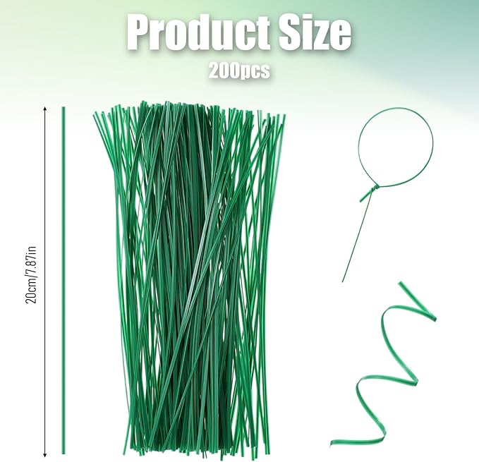 200PCS 8'' Garden Plastic Plant Twist Ties, Twine for Climbing Plants, Multi-Purpose Twist Ties for Bread, Cake Pop, Candy Bags, Cable Organization & Christmas Tree Gardening Decor(Green)