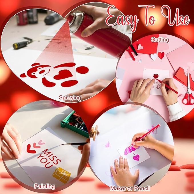Fainne 100 Pcs Stencils for Painting on Wood Reusable Stencil Crafts Drawing Templates Holiday Wall Paper for DIY Scrapbook Home 2 x 2 Inch (Heart)