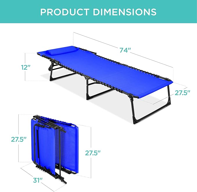 Best Choice Products Patio Chaise Lounge Chair, Portable Outdoor Folding Recliner for Lawn, w/ 8 Positions, Handles, 300lb Capacity - Resort Blue