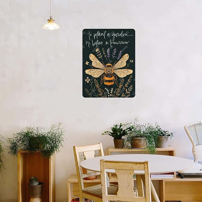 Funny Bee and Flowers Metal Signs to Plant A Garden Is To Believe In Tomorrow Vintage Tin Sign Retro Wall Decor for Home Farmhouse Yard Garden 8×12 Inches