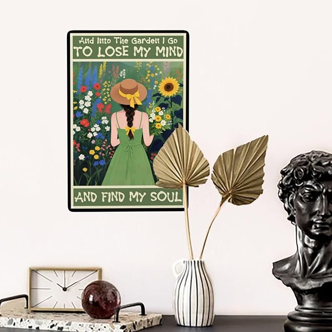 And Into The Garden I Go Women's Garden Gift Vintage Metal Tin Sign Retro Rustproof Funny Art Wall Decor for Yard Backyard Patio Porch 8x12 Inch