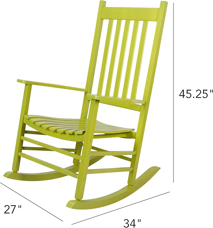 Shine Company Vermont Porch Rocker, High Back Wood Rocking Chair, Lime