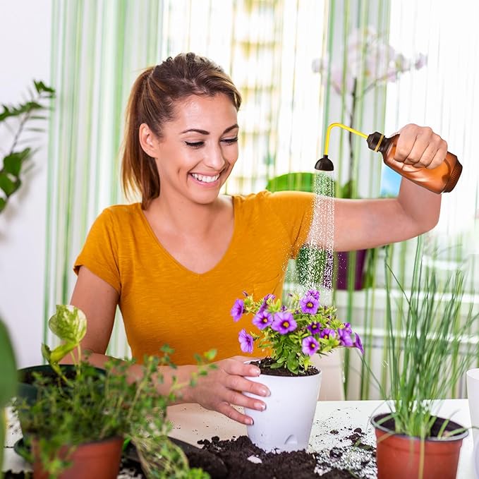 4 Pcs Small Watering Can for Seedlings Indoor Plant Flower Watering Pot 0.45L Succulent Squeeze Sprinkling Bottle for House Bonsai Spray(Brown, Pink, Green, Blue)