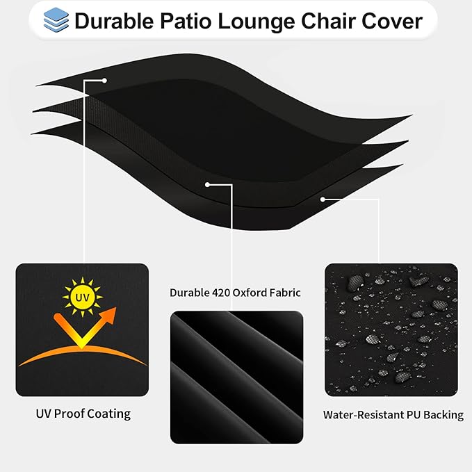 OutdoorLines Outdoor Waterproof Patio Chaise Lounge Chair Cover - UV Resistant Lounger Covers Heavy Duty Weatherproof Patio Sofa Furniture Covers, 1 Pack, 84Wx32Dx32H Inches, Black