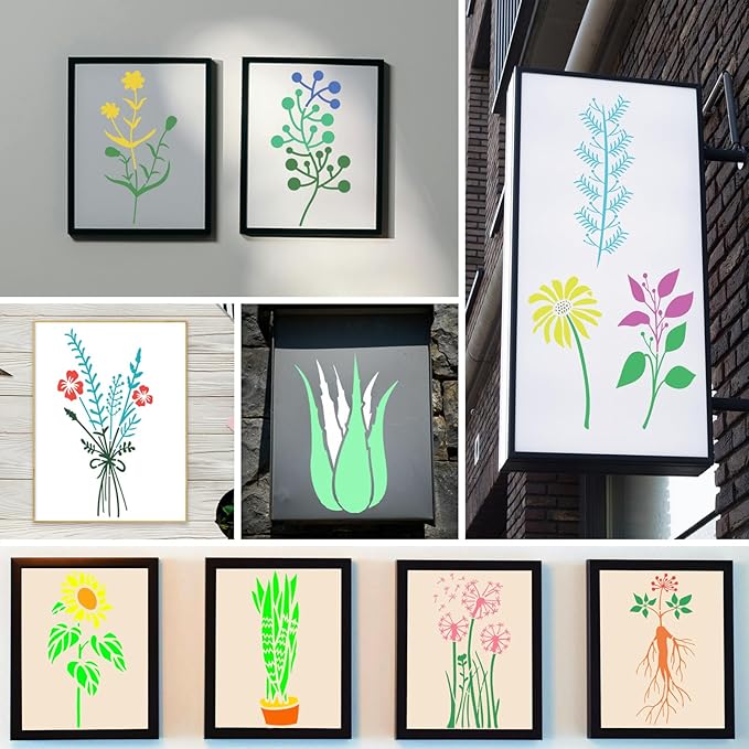 18 Pieces Stencils for Painting Leaves Plants Templates Flower Craft Stencil Reusable Plastic DIY Drawing Template Tropical Stencils for Paint on Wood Wall Rock Home Decor