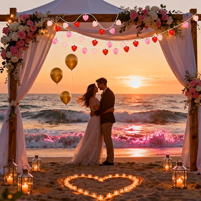8.5Ft Valentine's Day Decorations Heart Lights String, Valentines Day Lights with 10 LED Red Pink White Heart-shaped with Glitter, Romantic Fairy Light for Valentine Proposal Anniversary Party Decor