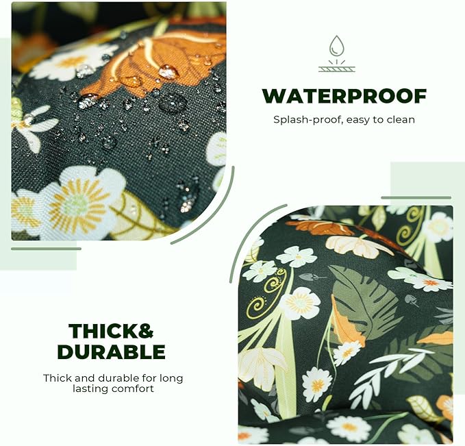 Outdoor/Indoor High Back Chair Cushion, Waterproof Outdoor Rocking Chair Cushion with Ties, Tufted Replacement Seat Cushions for Outdoor Furniture, Black Floral
