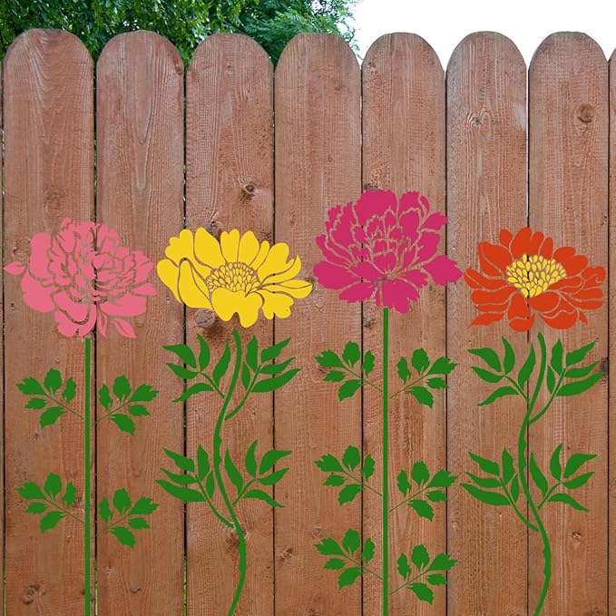 Large Flower Stencils for Wood Fence Flower Stencil for Painting 14” Peony Stencils for Walls Furniture Fabrics