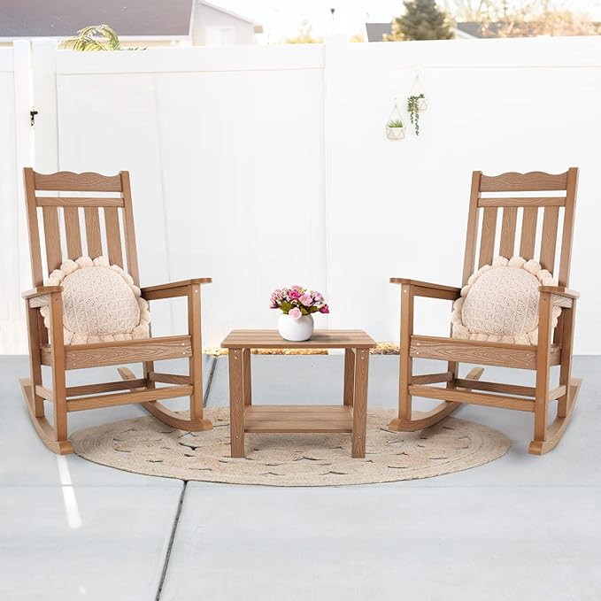Stoog Oversized Outdoor Rocking Chair, Porch Rocker with 400 lbs Weight Capacity, Weather Resistant, for Backyard, Lawn, Patio, Fire Pit, Garden and Indoor, Teak