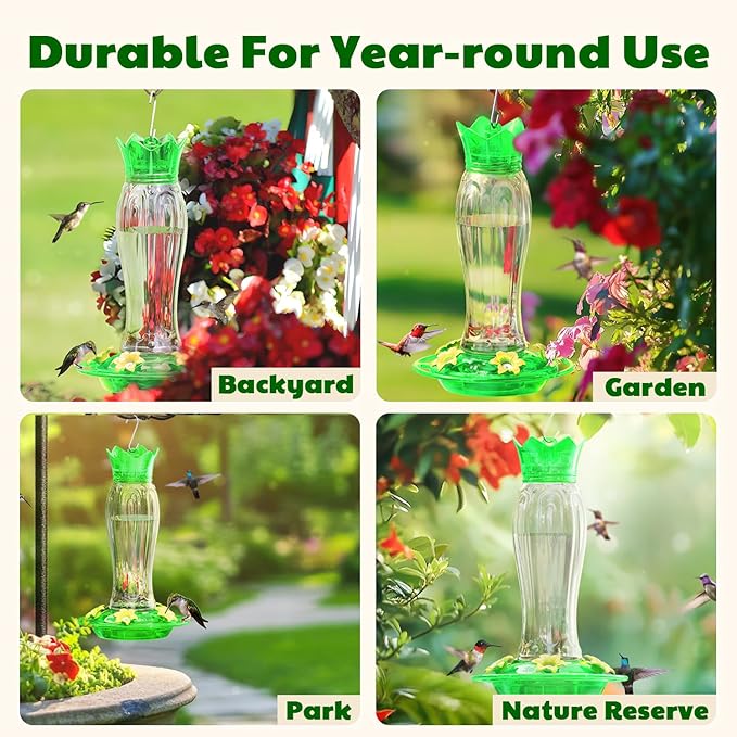Birdream Hummingbird Feeders for Outdoors, 15oz Hanging Hummingbird Feeders Ant Proof, Easy to Clean and Maintain, Gift for Bird Lover, Green (2 Pack)